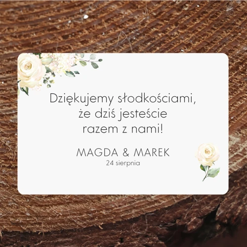 Naklejki na ciasto weselne z motywem białej róży