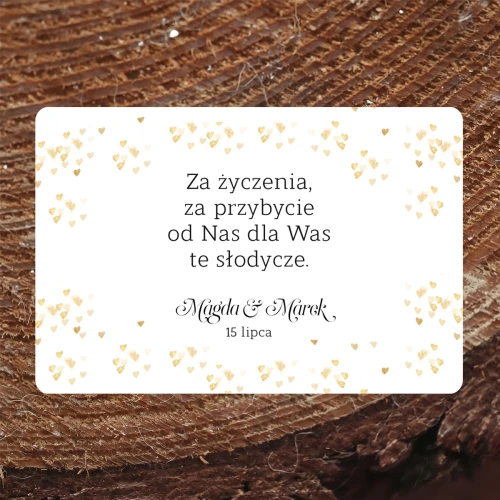 Naklejki na ciasto weselne ze złotymi serduszkami