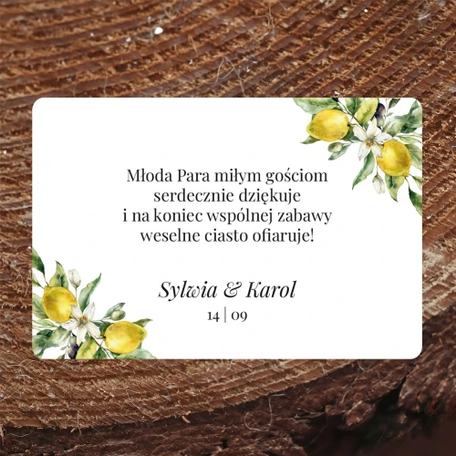 Naklejki na ciasto weselne z cytrynami