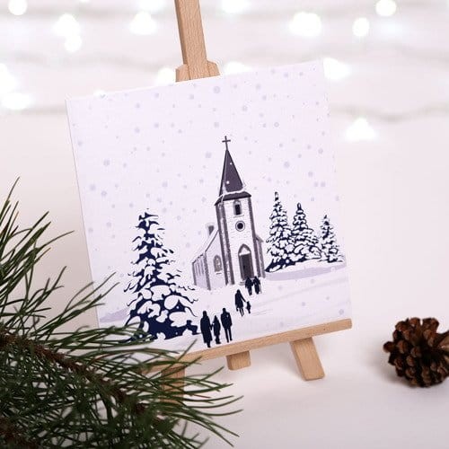 Kartki Firmowe  - Kościół w Boże Narodzenie - 14,5x14,5 cm