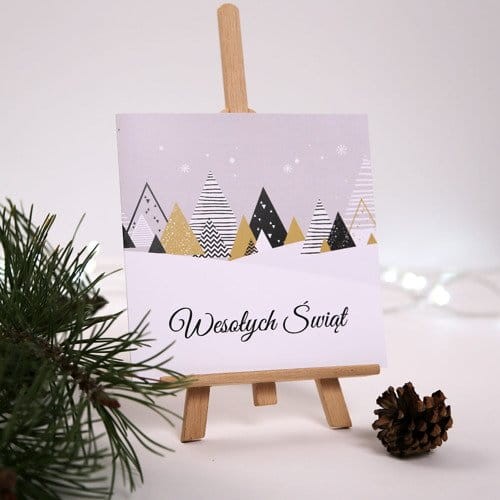Kartki Firmowe na Boże Narodzenie drukowane - Świąteczne drzewka - 14,5 x 14,5 cm