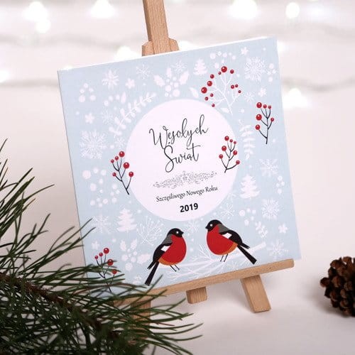 Kartka Firmowa Boże Narodzenie drukowana - Ptaszki na niebieskim tle