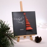 Kartki Firmowe na Boże Narodzenie - czerwona przestrzenna choinka na czarnym tle - 14,5 x 14,5 cm