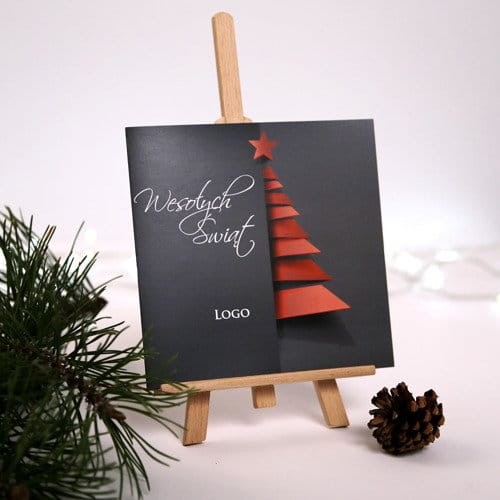 Kartka Firmowa Boże Narodzenie - drukowana z motywem choinki na ciemnym tle