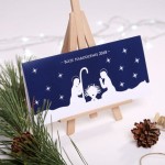 Kartka Firmowa - drukowana DL - Szopka bożonarodzeniowa w wersji kolorystycznej granatowej - 10x21 cm