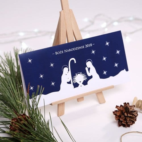 Kartka Firmowa - drukowana DL - Szopka bożonarodzeniowa w wersji kolorystycznej granatowej
