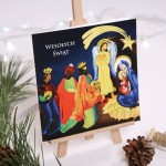 Kartki Firmowe - Szopka bożonarodzeniowe - drukowane, 15x15cm wykonane metodą akwareli - 14,5x14,5 cm