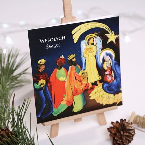 Kartki Firmowe - Szopka bożonarodzeniowe - drukowane, 15x15cm wykonane metodą akwareli - 14,5x14,5 cm