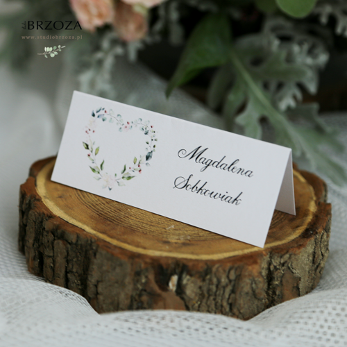 Winietki drukowane z kolekcji delikatnej - kwiatowe serduszko