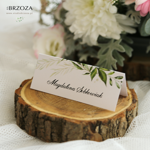 Winietki  w stylu rustykalnym z liściastą grafiką