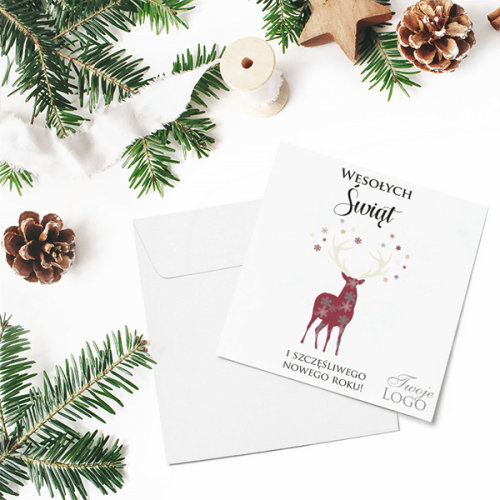 Kartka firmowa bożonarodzeniowa/noworoczna drukowana z zimowym motywem