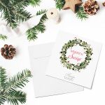 Kartki firmowe na Boże Narodzenie z motywem jemiołowego wianka - 14,5x14,5 cm