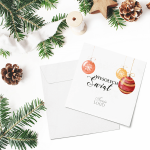 Kartki firmowe na Boże Narodzenie z motywem świątecznych bombek - 14,5x14,5 cm