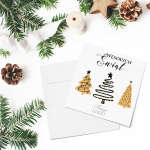 Kartki firmowe na Boże Narodzenie drukowane z grafiką choinek w wersji beżowo-czarnej - 14,5x14,5 cm