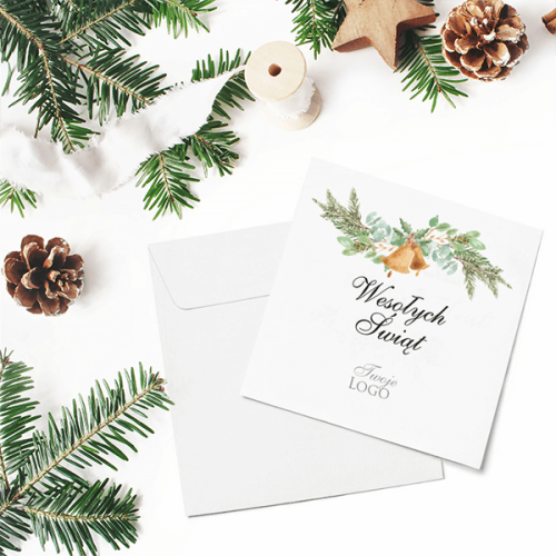 Kartki firmowe na Boże Narodzenie z ozdobną dekoracją - 14,5x14,5 cm