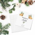 Kartki firmowe na Boże Narodzenie  z grafiką świątecznych dzwoneczków - 14,5x14,5 cm