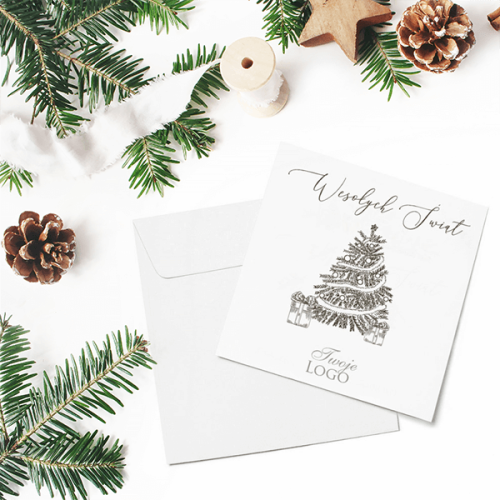 Kartki firmowe na Boże Narodzenie z graficzną choinką - 14,5x14,5 cm