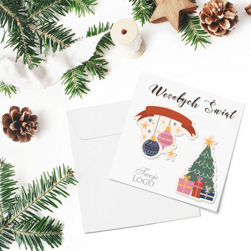 Kartki firmowe na Boże Narodzenie z obrazkowym świątecznym motywem - 14,5x14,5 cm