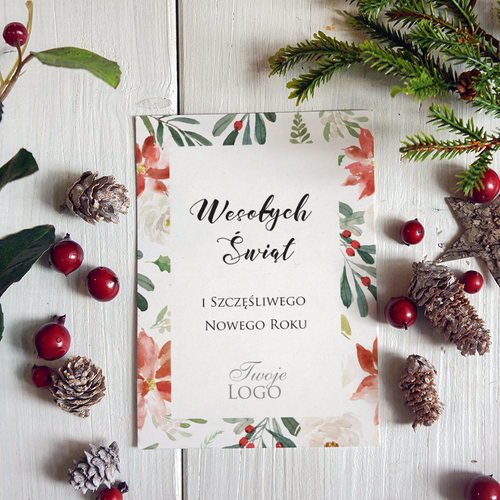Delikatne kartki firmowe na Boże Narodzenie z akwarelą - 12x17 cm