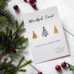 Kartka firmowa bożonarodzeniowa/noworoczna z motywem beżowo-złotych choinek - 12x17 cm