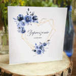 Zaproszenie ślubne drukowane niebieskie kwiaty w geometrycznym sercu