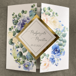 Zaproszenie ślubne z kolekcji subtelnej z motywem niebieskich i białych kwiatów