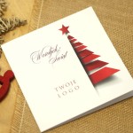 Biało-czerwone kartki Firmowe na Boże Narodzenie  z motywem choinki - 14,5x14,5 cm