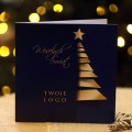 Granatowo złota kartka Firmowa Boże Narodzenie - drukowana z motywem choinki