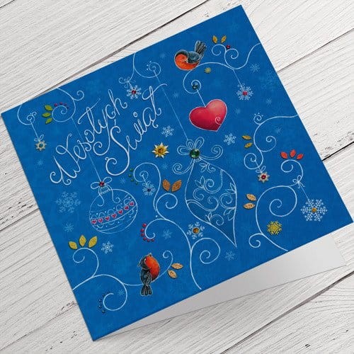 Kartki Firmowe na Boże Narodzenie - Świąteczna ilustracja na niebieskim tle - 14,5x14,5 cm