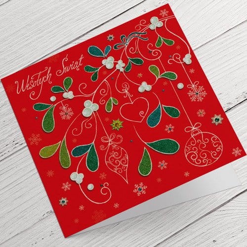 Kartki Firmowe na Boże Narodzenie drukowane z delikatną jemiołą - 14,5x14,5 cm