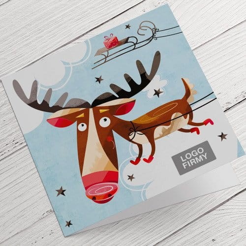 Kartki firmowe na Boże Narodzenie z reniferem - 14,5x14,5 cm