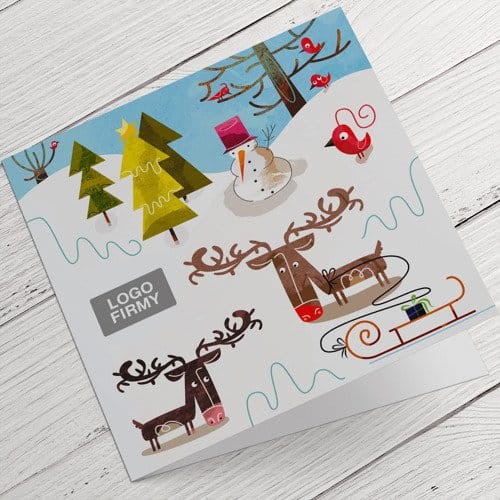 Kartki firmowe na Boże Narodzenie z zimową scenerią - 14,5x14,5 cm