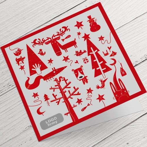 Czerwono-białe kartki firmowe na Boże Narodzenie  - 14,5x14,5 cm
