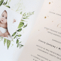 Zaproszenia na chrzest - zielonymi listkami