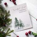 Kartka firmowa bożonarodzeniowa/noworoczna drukowana 12x17 z motywem choinek malowanych akwarelą