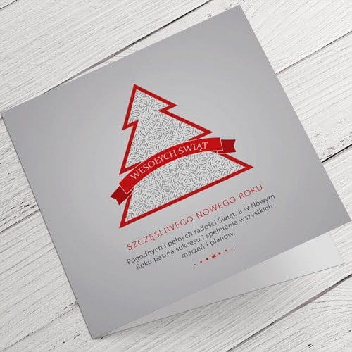 Kartki firmowe na Boże Narodzenie z geometryczną choinką - 14,5 x 14,5 cm