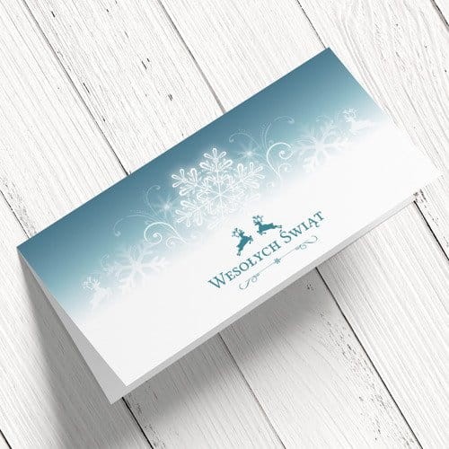Kartki firmowe z reniferami i śnieżkami - 10x21 cm