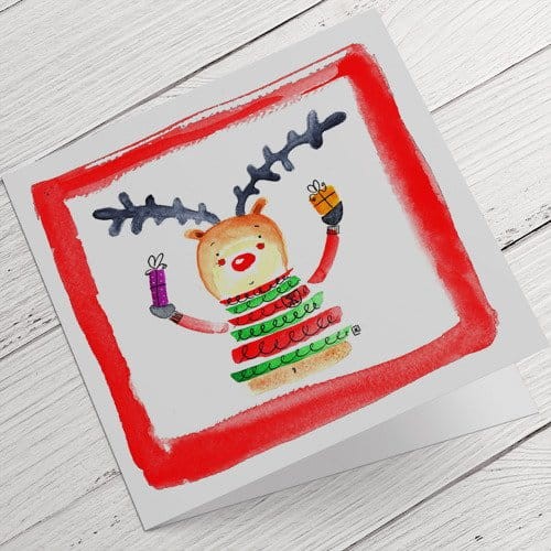 Kartki Firmowe na Boże Narodzenie kolorowy renifer - 14,5 x 14,5 cm