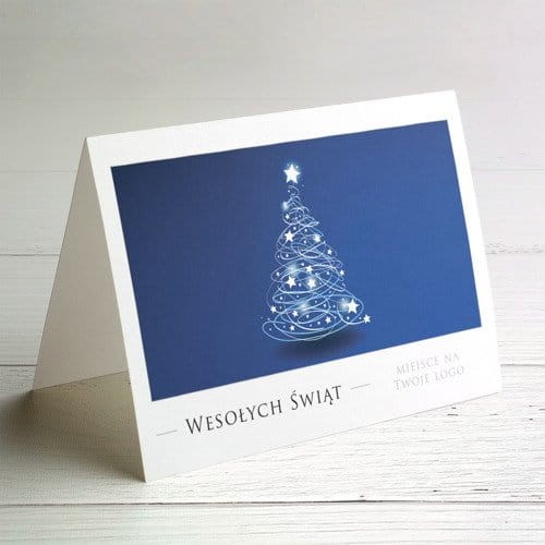 Kartki świąteczno-noworoczne granatowe z choinką - 10x15 cm