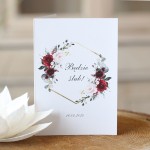 Zaproszenia ślubne drukowane z motywem bordowych kwiatów