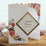 Zaproszenie ślubne z kolekcji subtelnej w kolorze bordowo-pomarańczowych kwiatów