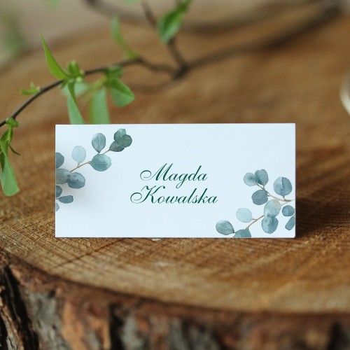 Winietki z kolekcji champagne z liśćmi eukaliptusa