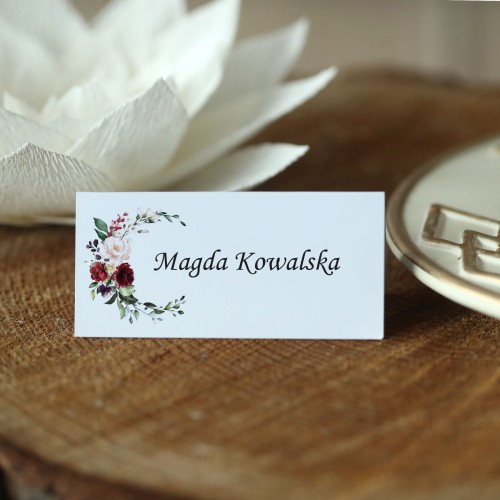 Winietki z kolekcji subtelnej z motywem bordowych kwiatów