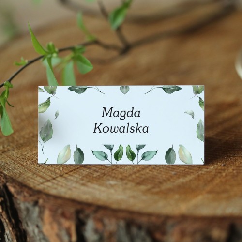 Winietki z kolekcji romantycznej z motywem liści w kolorze butelkowej zieleni