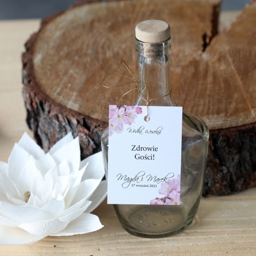 Zestaw 18 zawieszek na alkohol z kwiatami jabłoni