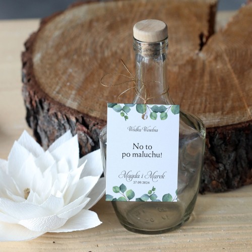 Zestaw 18 zawieszek na alkohol z kolekcji subtelnej z liśćmi eukaliptusa