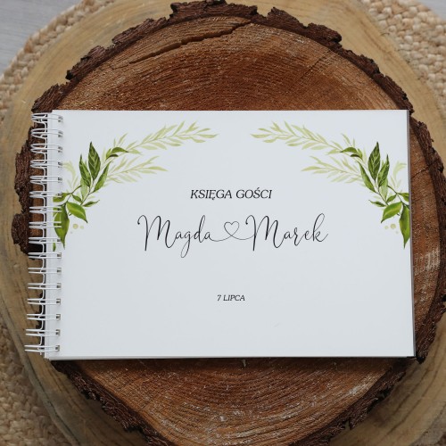 Księga gości klasyczna lub z ankietami - wzór z motywem rustykalnych liści