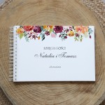 Księga gości klasyczna lub z ankietami - wzór z pomarańczowymi kwiatami boho