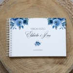 Księga gości klasyczna lub z ankietami - wzór z kwiatami w odcieniach indygo