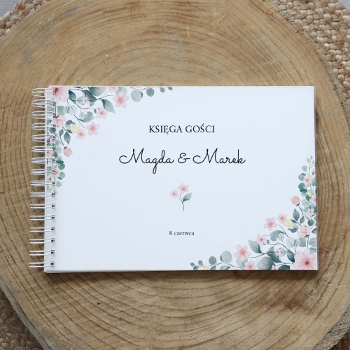 Księga gości klasyczna lub z ankietami - wzór z pastelowymi kwiatami